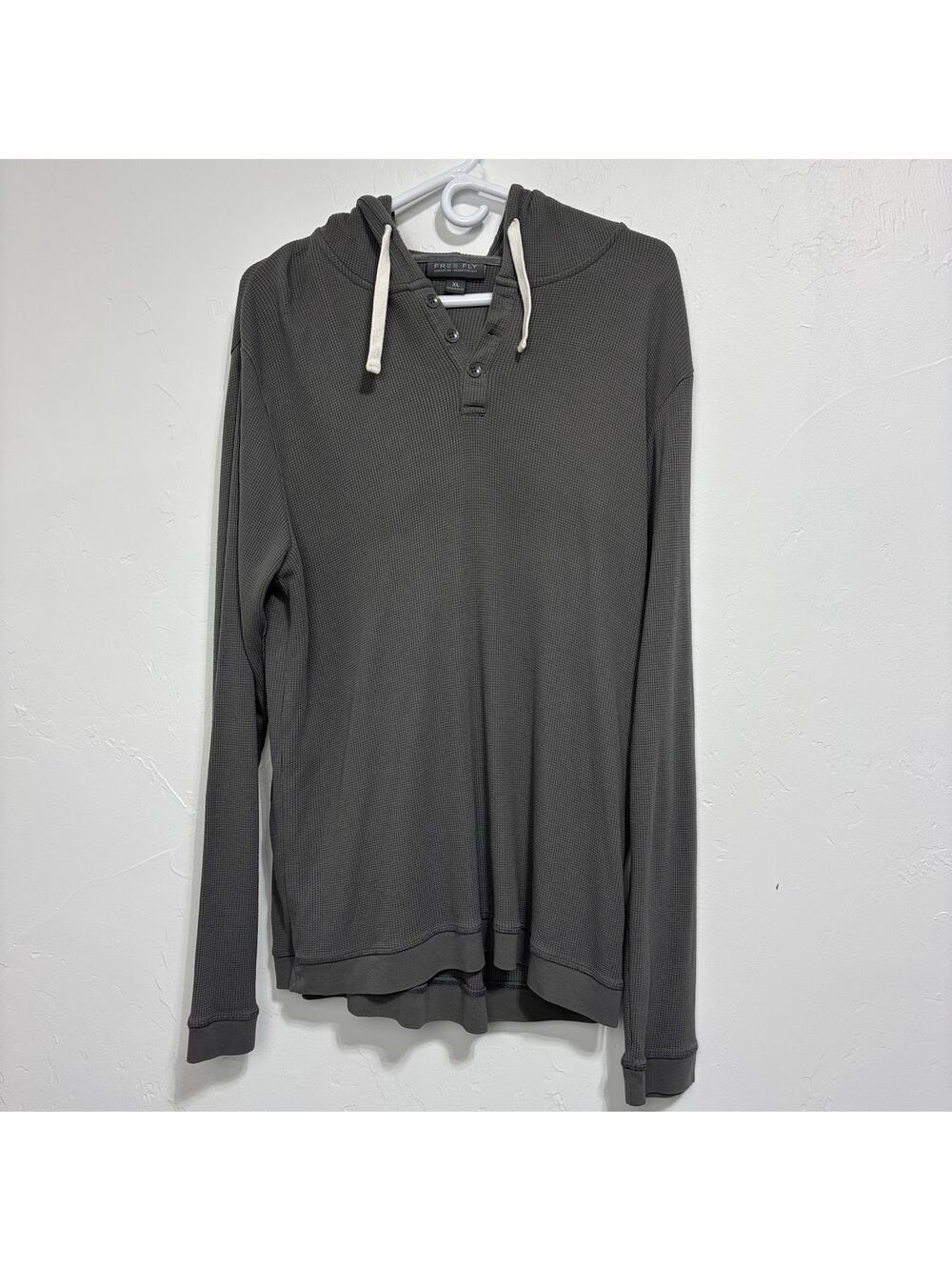 Free Fly Women's Waffle Knit Gray Thermal Hoodie XL Bamboo Pullover Long Sleeve